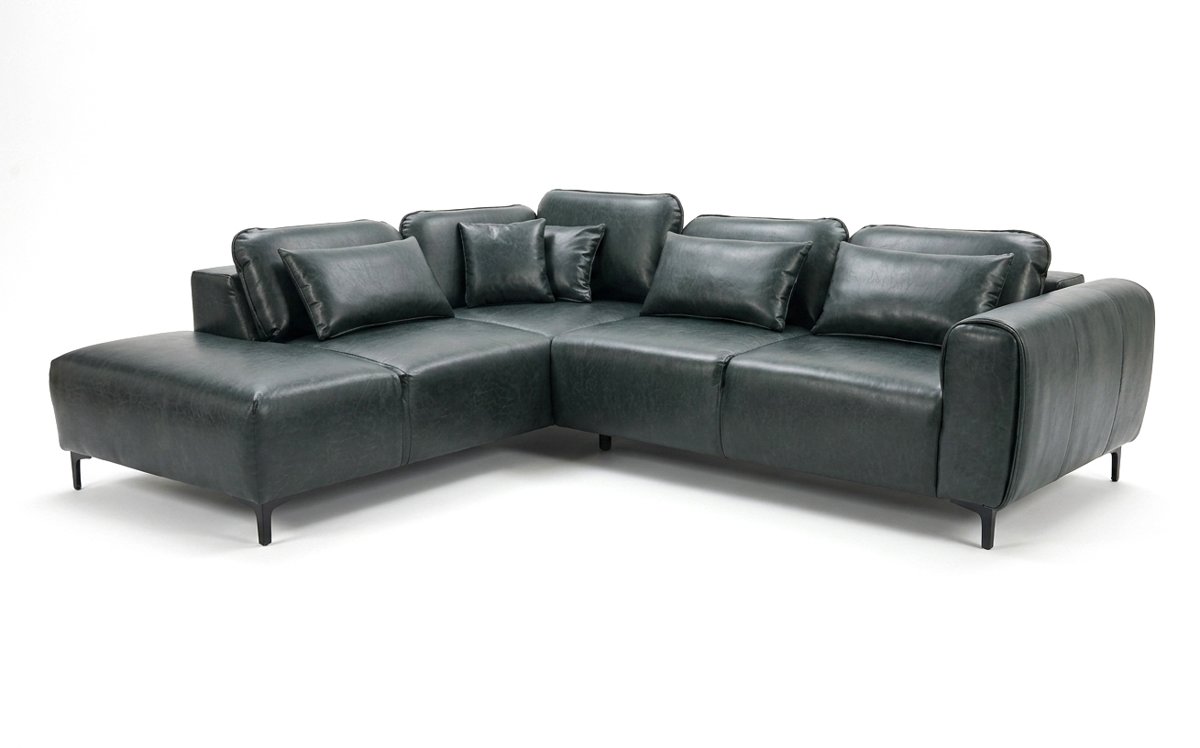 Ecksofa Bentley in dunkelgrünem Leder-Look